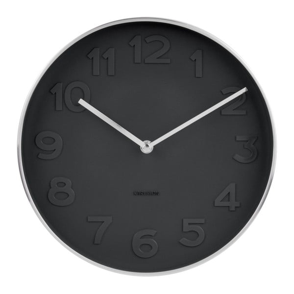 Čierne nástenné hodiny s detailmi v striebornej farbe Karlsson Mr. Black, ⌀ 27,5 cm