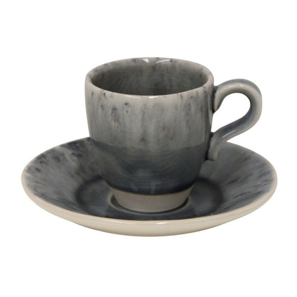 Sivý kameninový hrnček na kávu s tanierikom Costa Nova, 90 ml