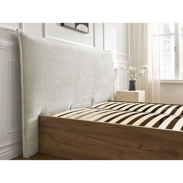 Krémovobiela čalúnená čalúnená/z drevotriesky dvojlôžková posteľ s úložným priestorom s roštom 160x200 cm Charlie – Bobochic Paris-image-3