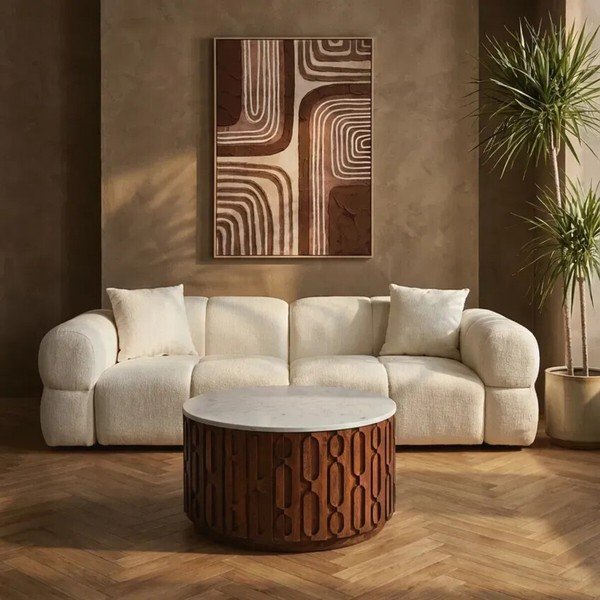 Okrúhly konferenčný stolík s mramorovou doskou v prírodnej farbe ø 70 cm Torcino – Premier Housewares-image-1