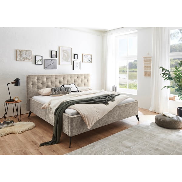 Béžová čalúnená dvojlôžková posteľ bez roštu 180x200 cm Alicante – Meise Möbel-image-1