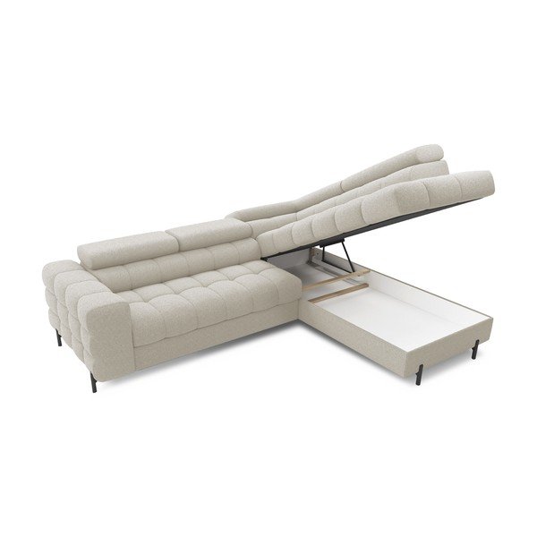 Krémovobiela rozkladacia/s úložným priestorom rohová pohovka z textílie buklé (pravý roh/do L) Ferucce – ELTAP-image-4