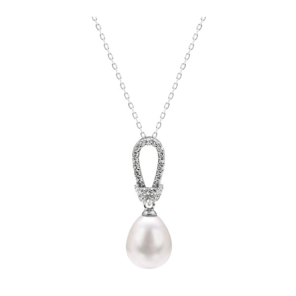 Strieborný náhrdelník s bielou perlou a zafírmi GemSeller Emiel