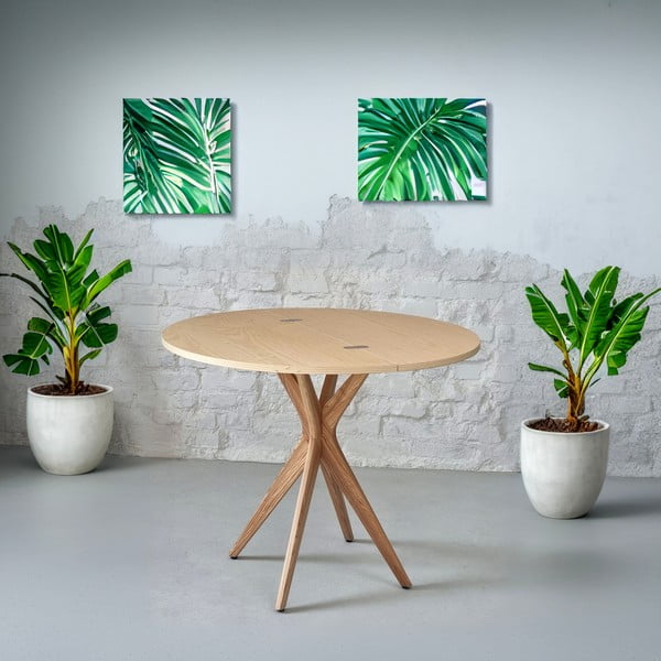 Okrúhly rozkladací jedálenský stôl s doskou v dekore jaseňového dreva 45x90 cm Jubi – Ragaba-image-4