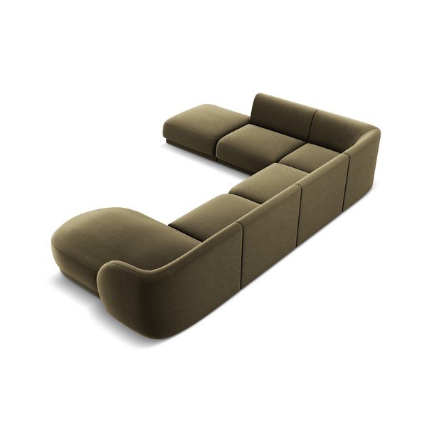 Zelená zamatová rohová pohovka (ľavý roh/do "U") Miley – Micadoni Home-image-4