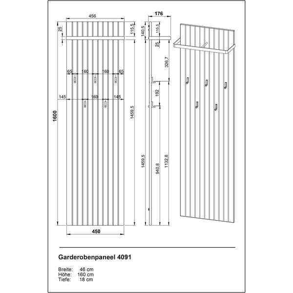 Nástenný vešiak v dekore duba v prírodnej farbe 46 cm Libbiano – Germania-image-3