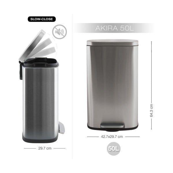 Nášľapný oceľový odpadkový kôš v matne striebornej farbe 50 l Akira – Spirella-image-4