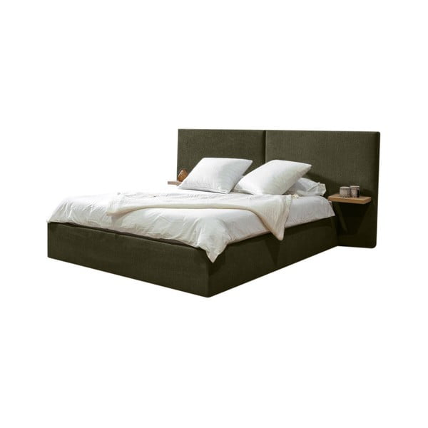Tmavozelená čalúnená dvojlôžková posteľ s úložným priestorom s roštom 160x200 cm Blandine – Bobochic Paris