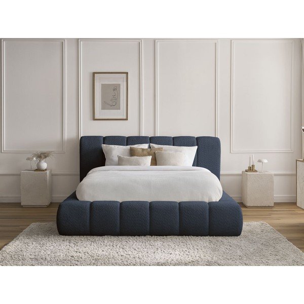 Tmavomodrá čalúnená dvojlôžková posteľ s úložným priestorom s roštom 180x200 cm Denali – Bobochic Paris-image-1