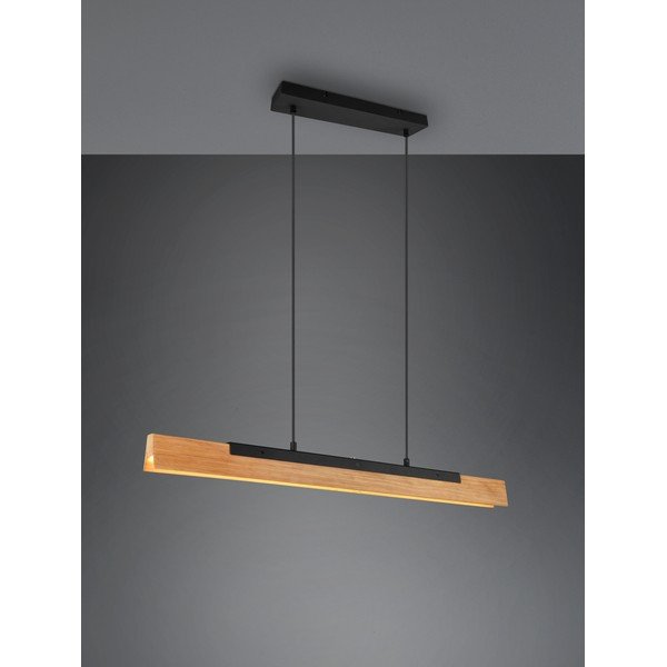 Matne čierne LED závesné svietidlo s dreveným tienidlom Kerala – Trio-image-3