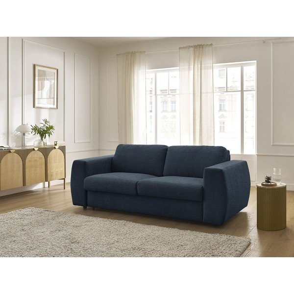 Tmavomodrá ženilková pohovka na každodenné spanie/rozkladacia 220 cm Hugo – Bobochic Paris-image-1