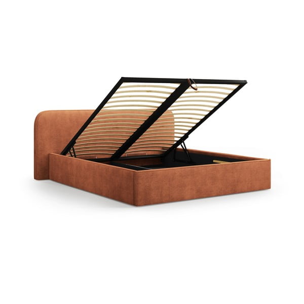 Čalúnená dvojlôžková posteľ s úložným priestorom s roštom 160x200 cm v tehlovej farbe Elizabeth – Micadoni-image-2