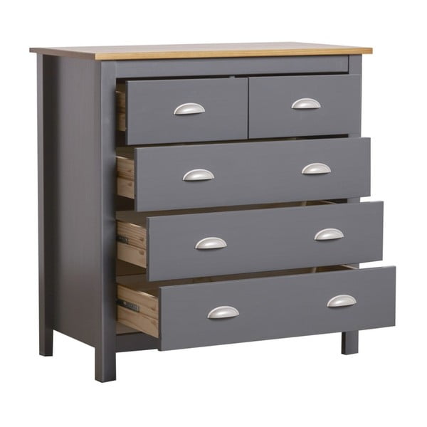 Antracitovosivá komoda z masívneho borovicového dreva s 5 zásuvkami Marckeric Jade-image-4