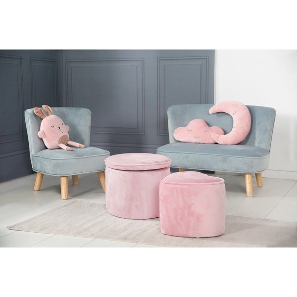 Svetloružový zamatový detský puf Lil Sofa – Roba-image-1