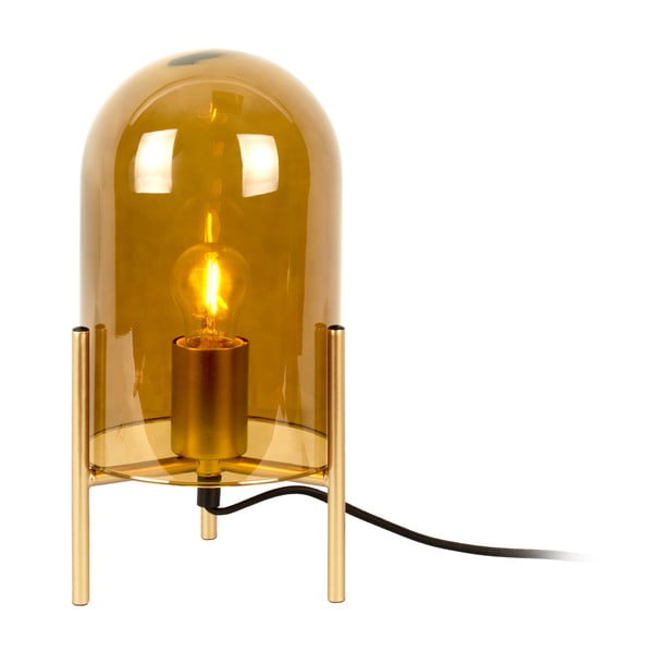 Horčicovožltá sklenená stolová lampa Leitmotiv Bell, výška 30 cm