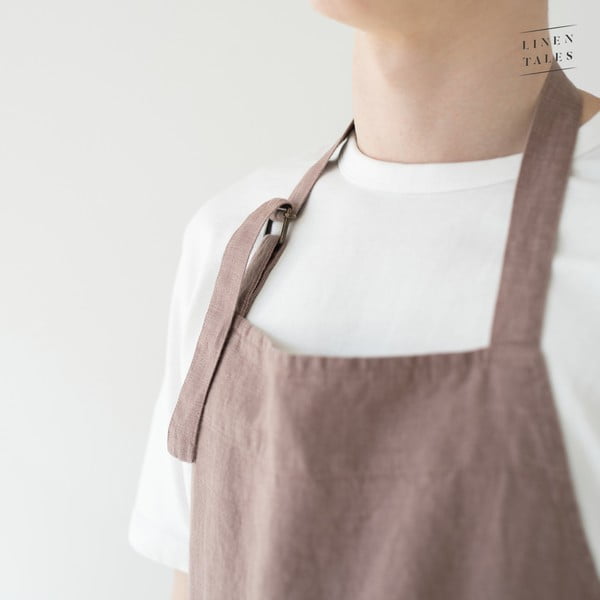 Starofialová ľanová zástera Linen Tales Chef, dĺžka 100 cm-image-1