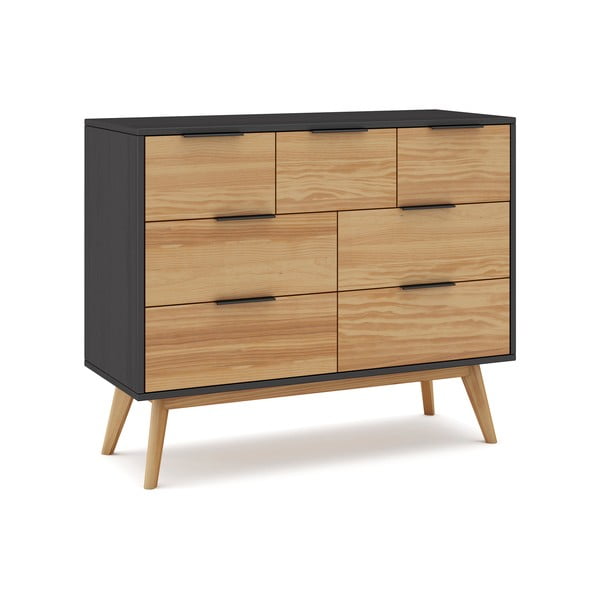 Čierna/prírodná nízka komoda z borovicového dreva 120x83 cm Lavis – Marckeric-image-4