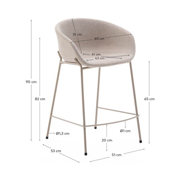 Béžová barová stolička (výška sedadla 65 cm) Yvette – Kave Home-image-4