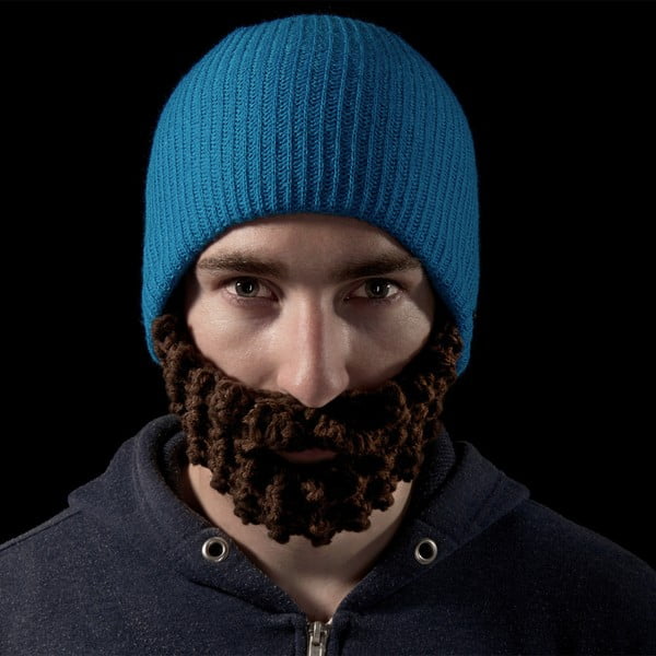 Modrá čiapka s hnedou bradou Beardo Attached