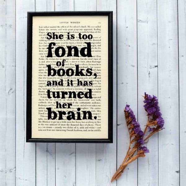 Plagát v drevenom ráme Too Fond of Books