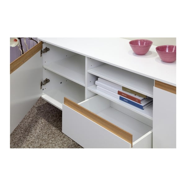 Biela komoda s podnožou a drevenými detailmi Dřevotvar Ontur 12-image-3