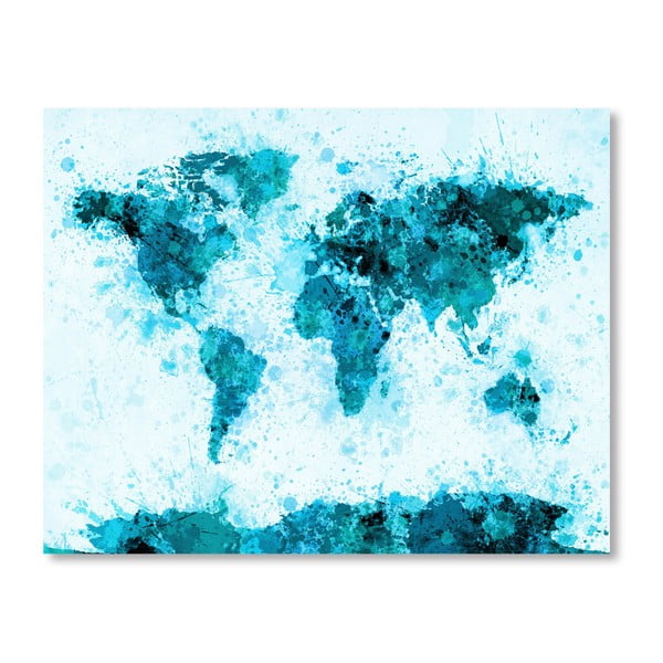 Plagát s modrou mapou sveta Americanflat Travel, 60  ×   42 cm