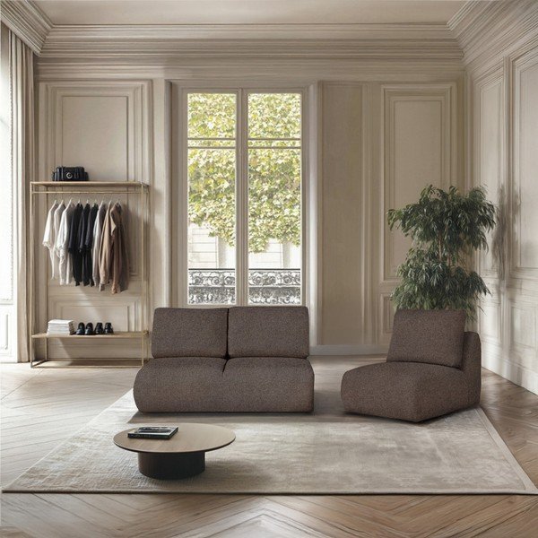 Hnedé kreslo z textílie buklé Mirel – Rodier-image-1