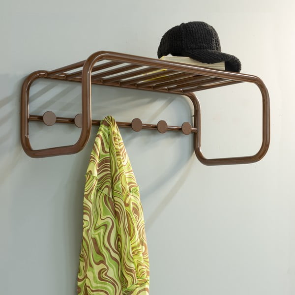 Tmavohnedý kovový nástenný vešiak s poličkou 72 cm Retro – Spinder Design-image-1