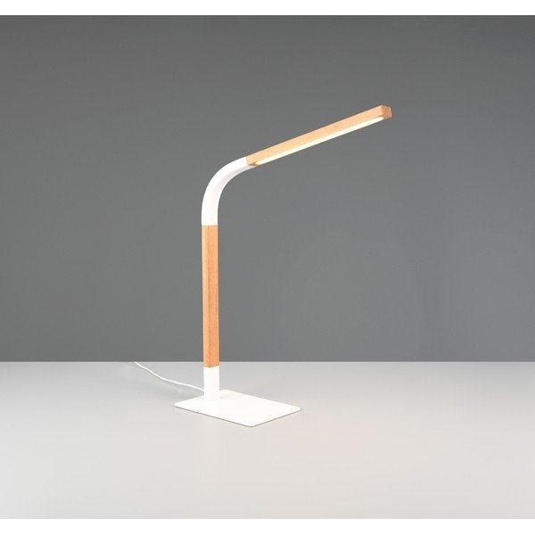 LED stmievateľná stolová lampa v bielej a prírodnej farbe s dreveným tienidlom (výška 73,5 cm) Norris – Trio-image-1