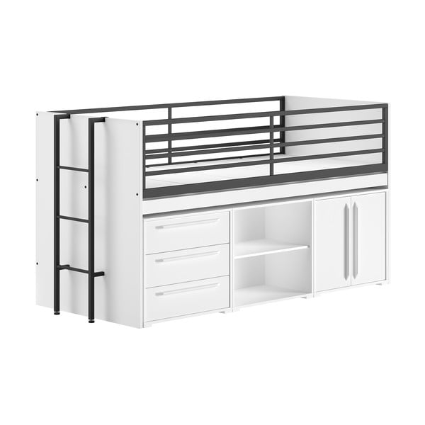 Biela vyvýšená detská posteľ s úložným priestorom s roštom 90x200 cm Sam – Vipack