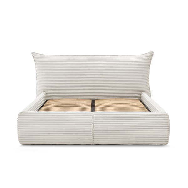 Krémovobiela čalúnená dvojlôžková posteľ s úložným priestorom s roštom 160x200 cm Jade – Bobochic Paris-image-3