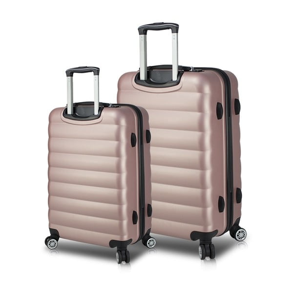 Sada 2 ružových cestovných kufrov na kolieskach s USB porty My Valice RESSNO Large & Medium