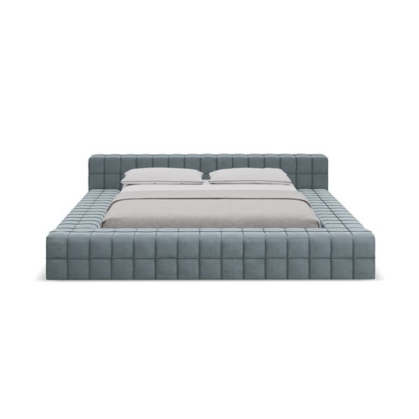 Svetlomodrá čalúnená dvojlôžková posteľ s roštom 160x200 cm Akela – Makamii-image-3