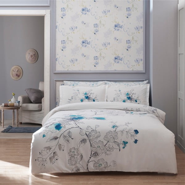 Obliečky s plachtou Simple White with Blue, 160x220 cm