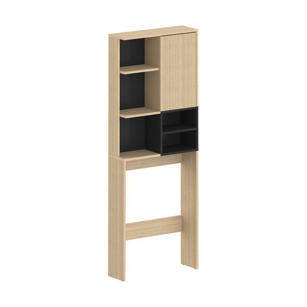 Čierna vysoká kúpeľňová skrinka v dekore duba nad práčku/toaletu 64x179 cm Kube - TemaHome -image-2