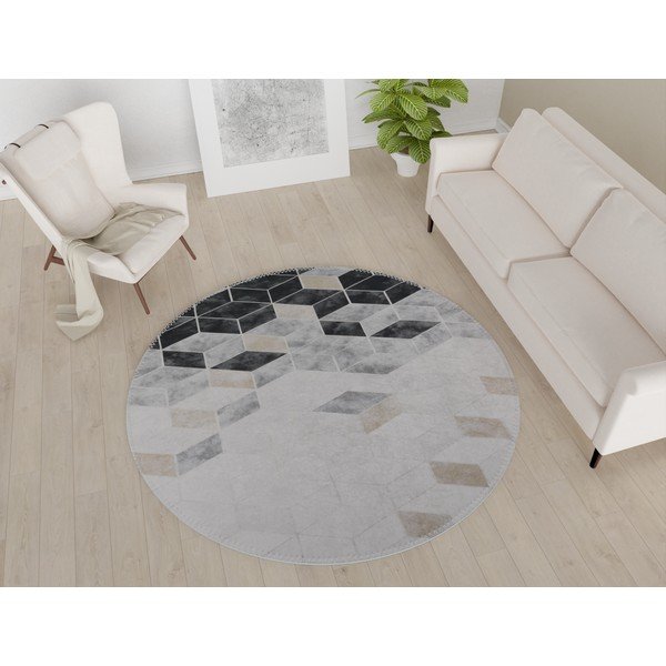 Biely/sivý umývateľný okrúhly koberec ø 120 cm – Vitaus-image-1