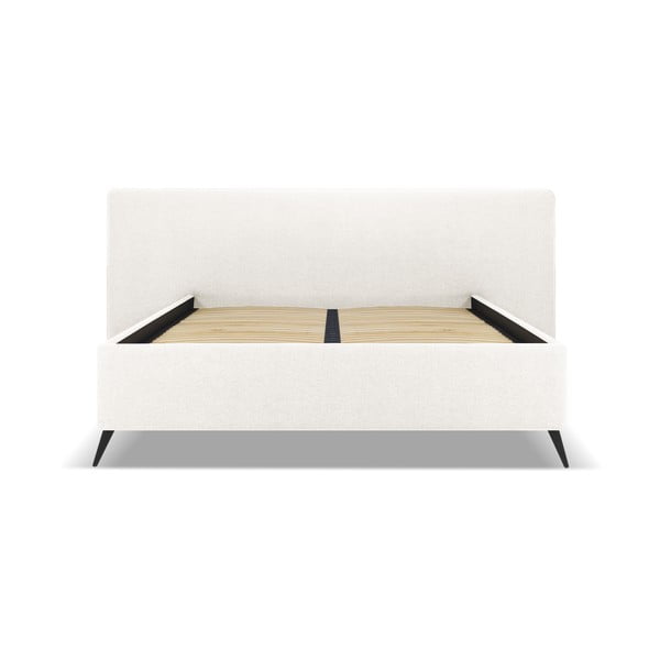 Krémová čalúnená dvojlôžková posteľ s úložným priestorom a roštom 160x200 cm Walter – Milo Casa-image-1