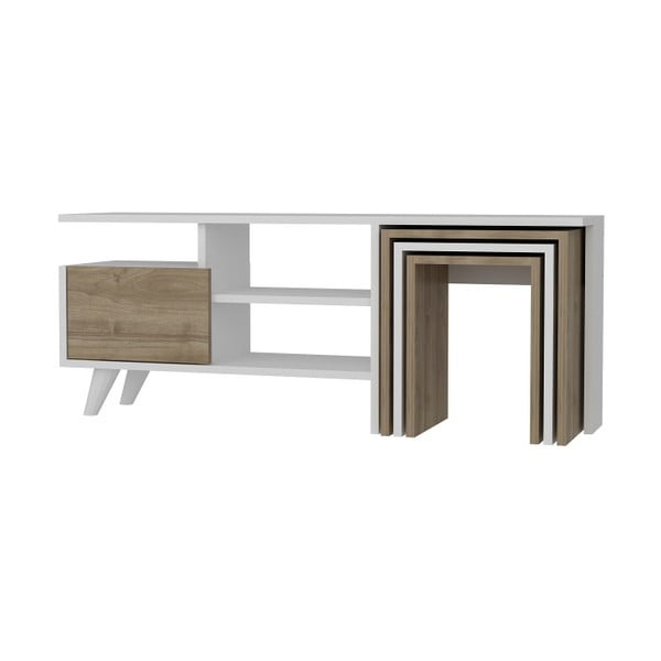 Set TV stolíka a 3 zásuvných stolíkov s detailmi v dekore orechového dreva Garetto Nature