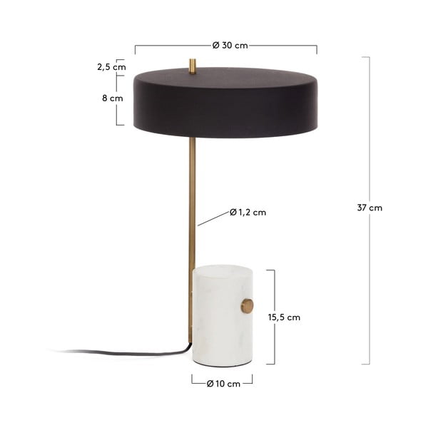 Bielo-čierna stolová lampa s kovovým tienidlom (výška 53 cm) Phant - Kave Home-image-3