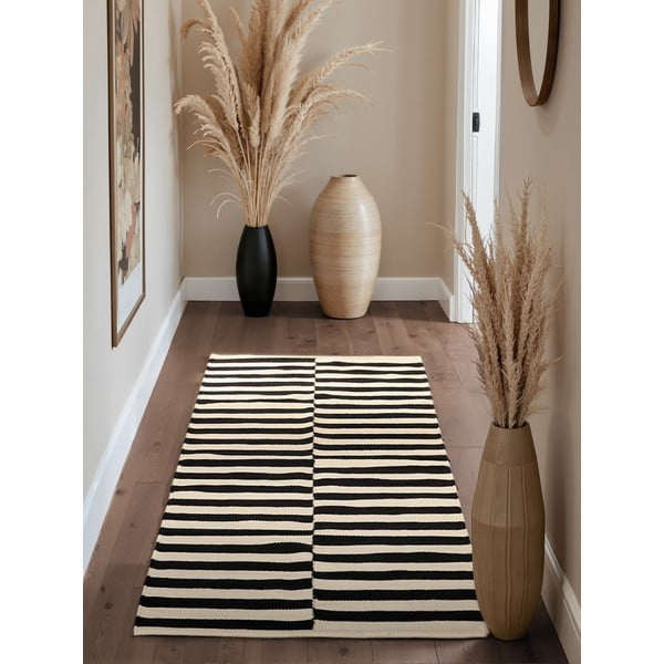 Čierno-biely obojstranný ručne tkaný vlnený behúň 80x200 cm Donna – Hanse Home-image-1