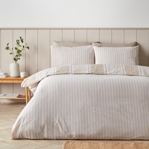 Béžové obliečky na jednolôžko 135x200 cm Banded Stripe – Catherine Lansfield-image-3