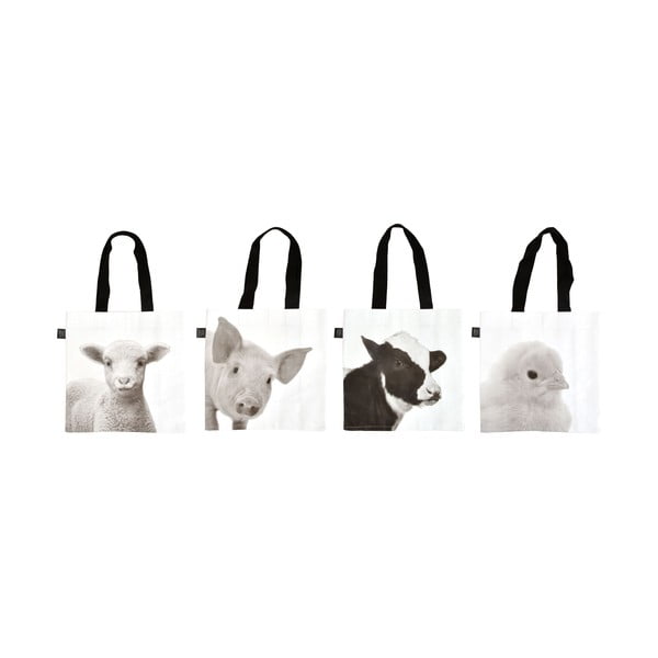 4 látkové nákupné tašky s potlačou farmárskych zvierat Esschert Design
