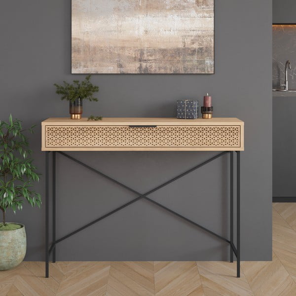 Konzolový stolík v dekore duba v prírodnej farbe 35.5x110 cm Ecrin – Marckeric-image-4