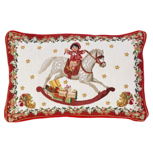 Červeno-biely bavlnený dekoračný vankúš s vianočným motívom Villeroy & Boch Toys Fantasy, 32 x 48 cm