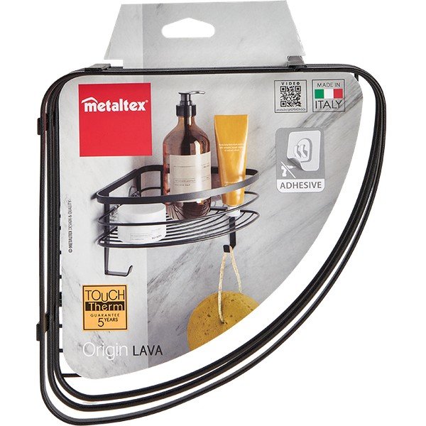 Čierna nástenná rohová kúpeľňová polica Metaltex Origin-image-3