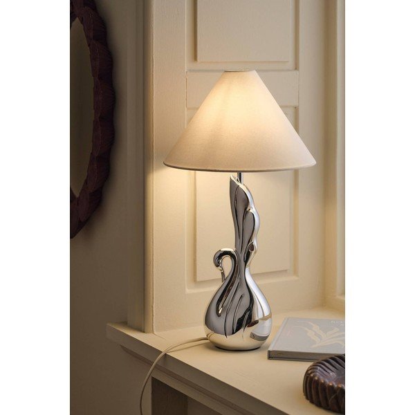 Biela/v striebornej farbe stolová lampa z polyresínu (výška  53 cm) Swan – Ellos Home-image-1