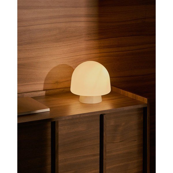 Stolová lampa sivobéžová so skleneným tienidlom (výška 20 cm) Reig – Kave Home-image-1