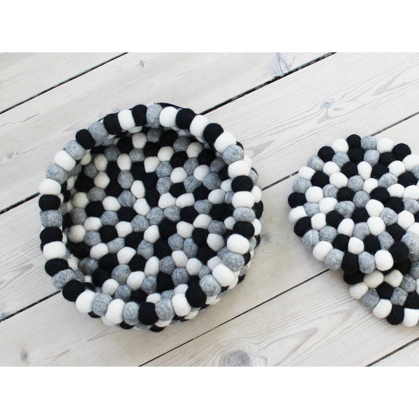 Čierno-biely guľôčkový vlnený úložný košík Wooldot Ball Basket, ⌀ 28 cm-image-1