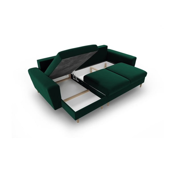 Zelená zamatová rozkladacia/s úložným priestorom rohová pohovka Kyoto – Cosmopolitan Design-image-3