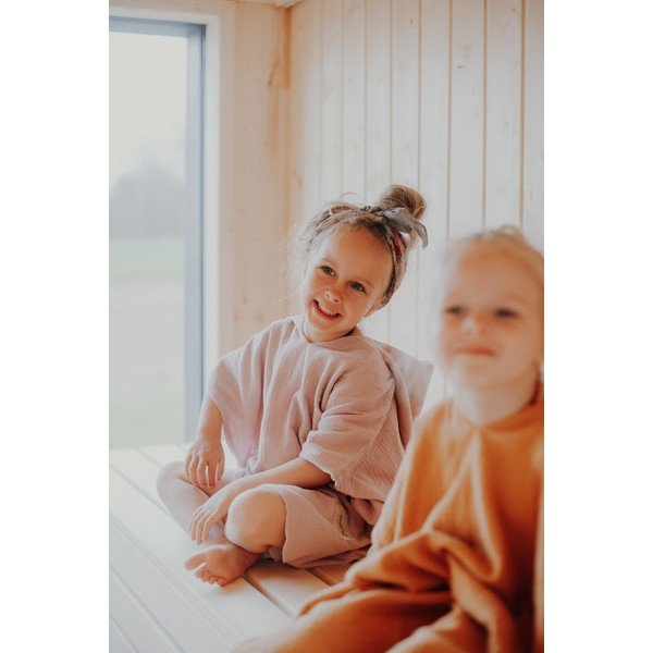 Ružové mušelínové detské pončo veľkosť M – Malomi Kids-image-3